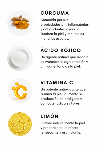 Jabón iluminador de limón, cúrcuma y ácido kójico